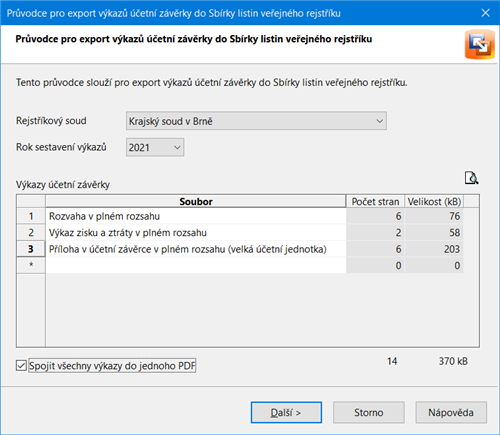 Export do Sbírky listin