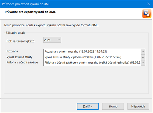 Export výkazů do XML