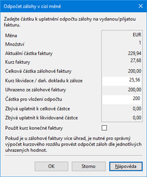 Zálohy v cizí měně
