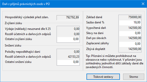 Výpočet a zaúčtování daně z příjmů