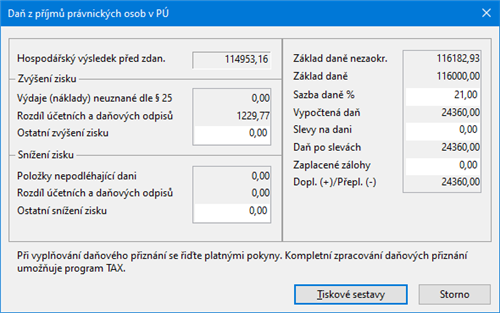 Výpočet a zaúčtování daně z příjmů