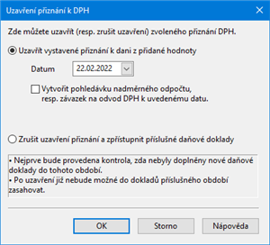 Vystavení a uzavření přiznání k DPH