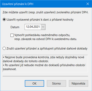 Vystavení a uzavření přiznání k DPH