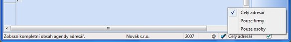 Stavový řádek v agendě Adresář