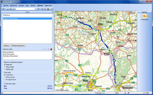 GLX: V agendě 

Automapa lze zvolenou trasu naplánovat a následně 

přenést do knihy jízd nebo cestovních příkazů