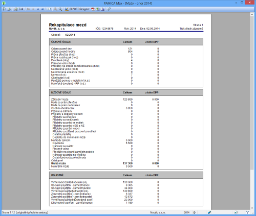 PAMICA: Zase o něco větší přehled můžete mít díky nové tiskové sestavě, která vám podrobně rozepíše složky hrubých mezd, údaje o pojistném nebo o dani z příjmů.