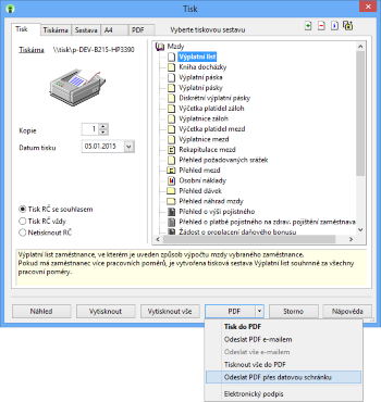 PAMICA: Odeslat PDF do datových schránek úřadů můžete přímo z programu PAMICA, a to prostřednictvím povelu Odeslat PDF přes datovou schránku.