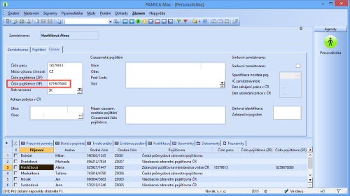 Pokud zaměstnáváte cizince, můžete do programu PAMICA na záložce Cizinec v agendě Personalistka zadat evidenční číslo pojištěnce přidělené správou sociálního zabezpečení.