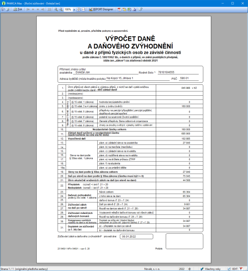 V nové verzi programu PAMICA najdete také aktualizovaný tiskopis Výpočet daně a daňového zvýhodnění