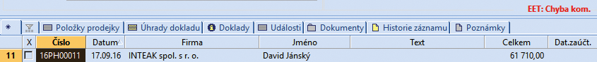 Účetní program POHODA – EET: Chyba kom.