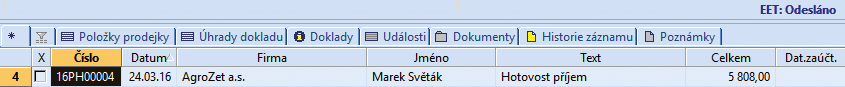 Účetní program POHODA – EET: Odesláno