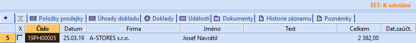 Účetní program POHODA – EET: K odeslání
