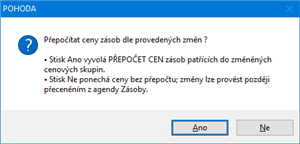 Úpravy prodejních cen z agendy Cenové skupiny