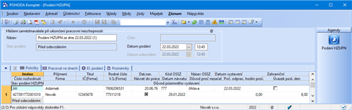 Hlášení zaměstnavatele při ukončení pracovní neschopnosti (HZUPN)