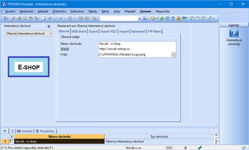 Nastavení Obecného internetového obchodu v programu POHODA